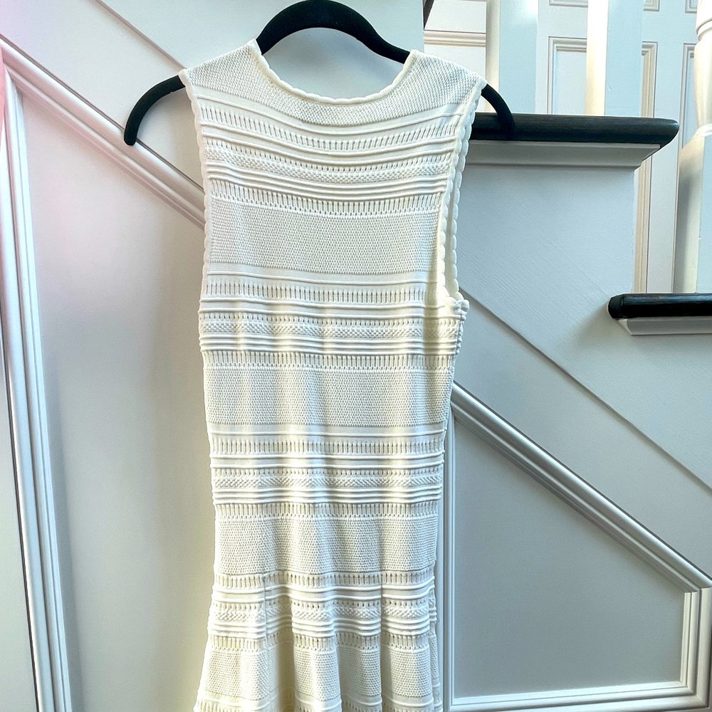 Ronny Kobo white knit gorgeous dress with flair bottom!